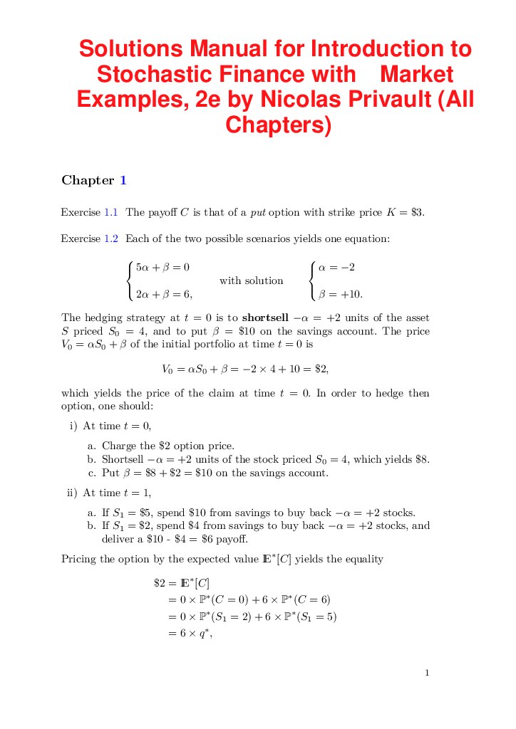 Introduction to Stochastic Finance with Market Examples, 2nd Edition by Nicolas Privault | Solutions Manual